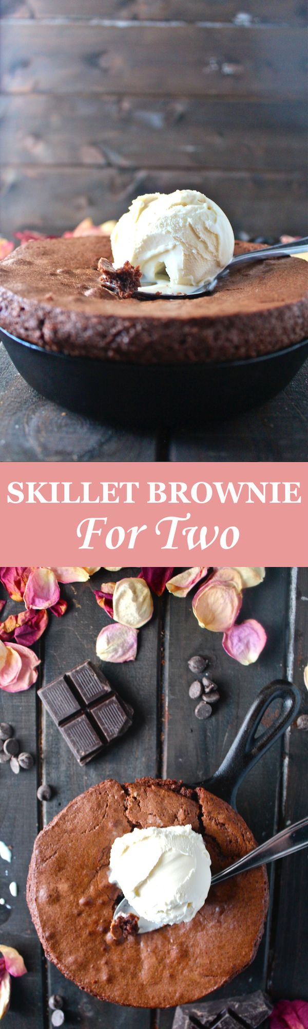 This Skillet Brownie For Two is a decadent chocolate treat that’s so fun and romantic! | The Millennial Cook #brownie #chocolate