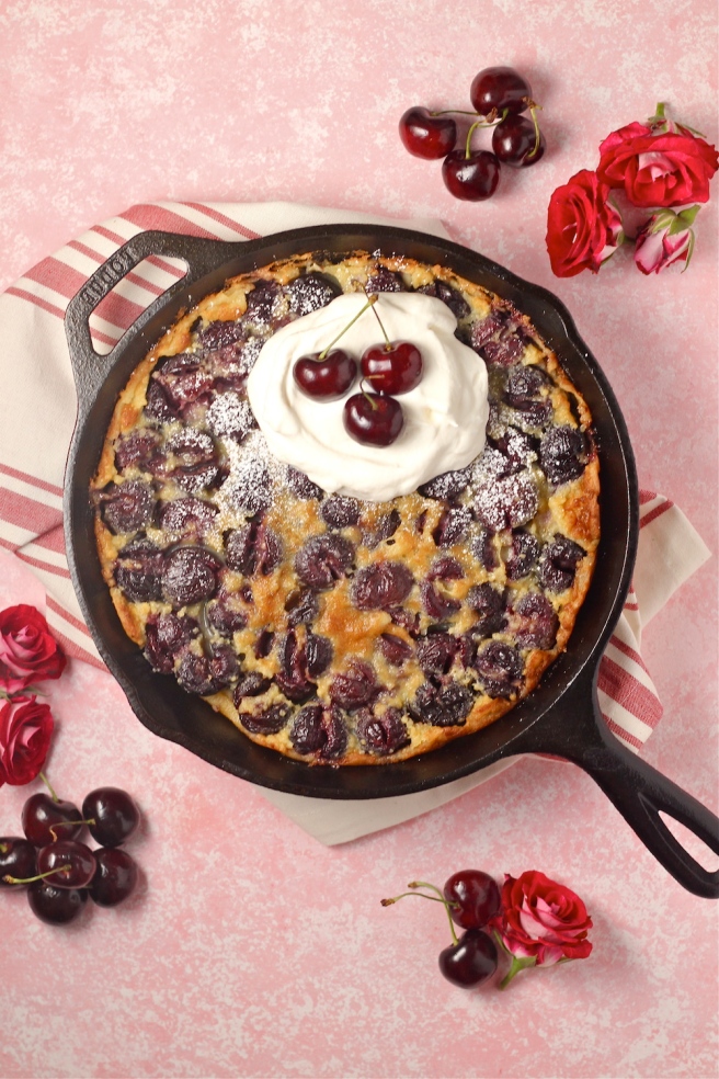 This Cherry Clafouti is a delicious light, sweet, and satisfying dessert that’s perfect for summer! | The Millennial Cook #summerrecipe #cherry #french #tart